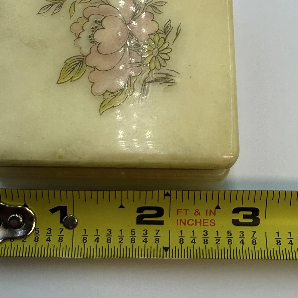 Vintage Lefton Italian Alabaster Trinket Box Lot of 2 Floral Hinged Stone Italy
